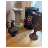 Decorative lit - Tole waste basket, pedestal,