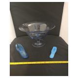 Blue Glass Lot - 2 shoes and an 11' wide footed