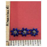 Vintage Blue Enamel Rhinestone Flower Pin Brooch