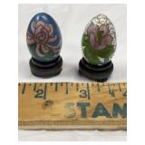 2 tiny vintage cloisonnï¿½ eggs with stands