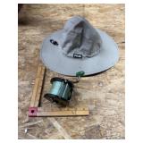 Vintage PENN fishing reel and hat