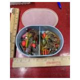 Box of vintage fishing lures spinners spoons etc