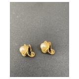 Monet gold tone spiral with faux pearl clip on