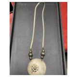 Vintage silver tone necklace with flower and box