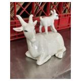 Glazed ceramic goat and kid figure handmade?