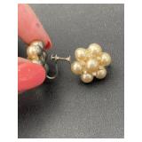 Vintage faux pearl and clear gem flower screw on