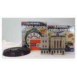 Lionel 100th Anniversary Train Clock, Coin Sorter, and Accessories