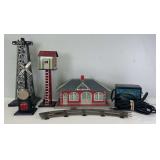 Nice group Marx O Gauge railroad layout accessories, Switch tower, Rotating beacon, Girard whistling station, Bell ringing crossing sign