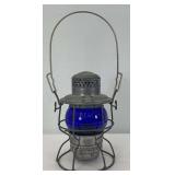 Adlake Kero Penn Central railroad lantern w/blue Kopp Glass globe, New Old Stock