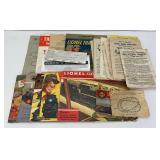 Postwar Lionel O Gauge Christmas 1945 flyer, instructions sheets, catalogs and more paper items
