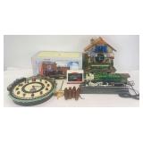 Bradford Exchange Flying Scotsman locomotive cuckoo clock, Lionel toy train wall clock, Crescent desk phone, more
