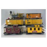 Group of New Bright G Scale D&W R.R. trains, bump and go loco w/five freight cars and batt. op. station