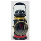 Great Western Railway railroad lantern marked GWR w/1978 tag, blue/orange/red lens and clear, BR/WK burner