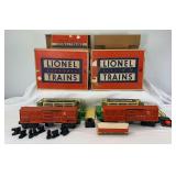 Two postwar Lionel O Gauge No. 3656 operating cattle cars in original boxes w/stockyards, 3656-34 cattle, 364c, 90c