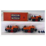 Three postwar Lionel O Gauge No. 50 gang cars with one original box, two w/all three levers