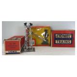 Postwar Lionel O Gauge 395 and 450 in original boxes, 262 in window box