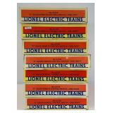 Modern Lionel O Gauge six 5132 right hand and one 5133 left hand turn out remote control switches in original boxes w/instructions