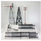 G Scale layout accessories/items two windmills, steel fence panels, telephone pole