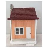 Peach cement/concrete G Scale one room home with stone chimney accessory building