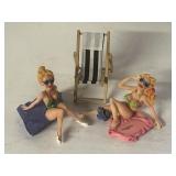 2 BATHING BEAUTY BEACH FIGURINES