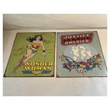 2 TIN SIGNS JUSTICE LEAGUE  AMERICA  WONDER WOMAN