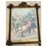 Children in Goat Pulled Cart Lithograph