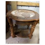 Marble & Oak Round End Table