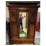 Antique Wardrobe Carved Maple