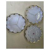 Milk Glass Gold Trim Divided Dishes