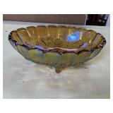 Carnival Glass Iridescent Footed Bowl
