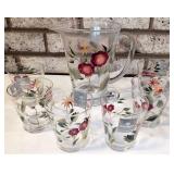 Stokes Hand-Painted Glass Pitcher and Tumblers Set