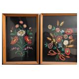 Framed Floral Embroidered Artwork Pair