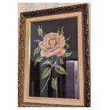 Framed Floral Cross-Stitch Artwork