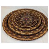 Nested Wooden Plates with Ornate Design