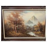 Mountain Landscape Oil Painting in Wooden Frame