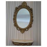 Ornate Oval Mirror and Marble Shelf