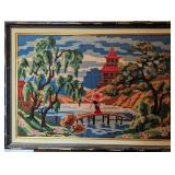 Framed Needlepoint Chinese Bridge Scene