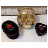 Gold Beverage Set with Embroidered Boxes