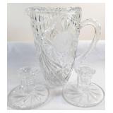 Cut Glass Pitcher with Candle Holders