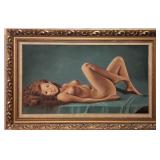 Framed Nude Oil Painting on Canvas