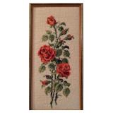 Framed Cross-Stitch Artwork of Red Roses