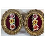 Gold-Tone Oval Frames with Porcelain Flowers