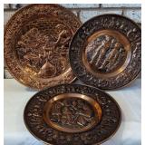 Three Embossed Copper Decorative Plates