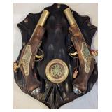 Decorative Flintlock Pistols on Wooden Plaque
