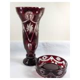 Ruby Cut-to-Clear Vase and Bowl Set