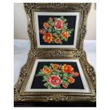 Framed Floral Needlepoint Artwork Pair