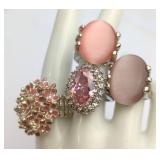 Four Pink and Silver-Tone Rings