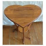 Oak Heart-Shaped Side Table with Shelf