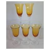 5 Amber-Colored Wine Glasses