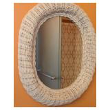 Oval White Wicker Mirror